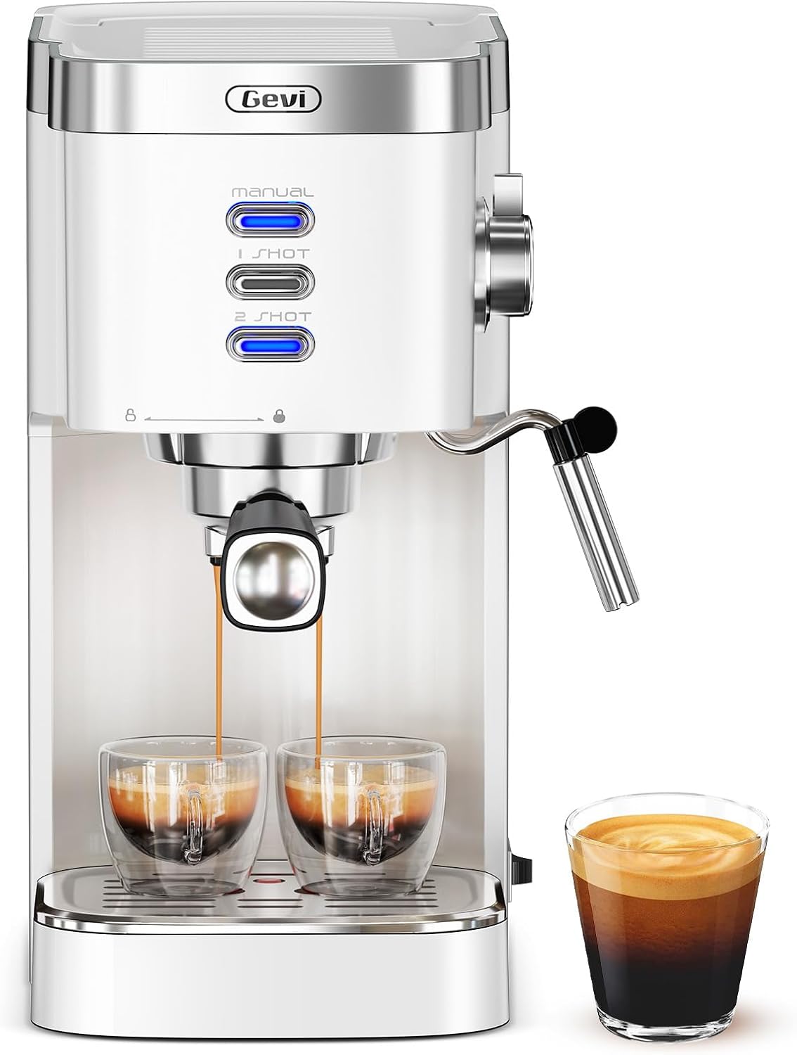 Gevi - Máquina compacta de café expreso de 20 barras con espumador de leche para café con leche y capuchino