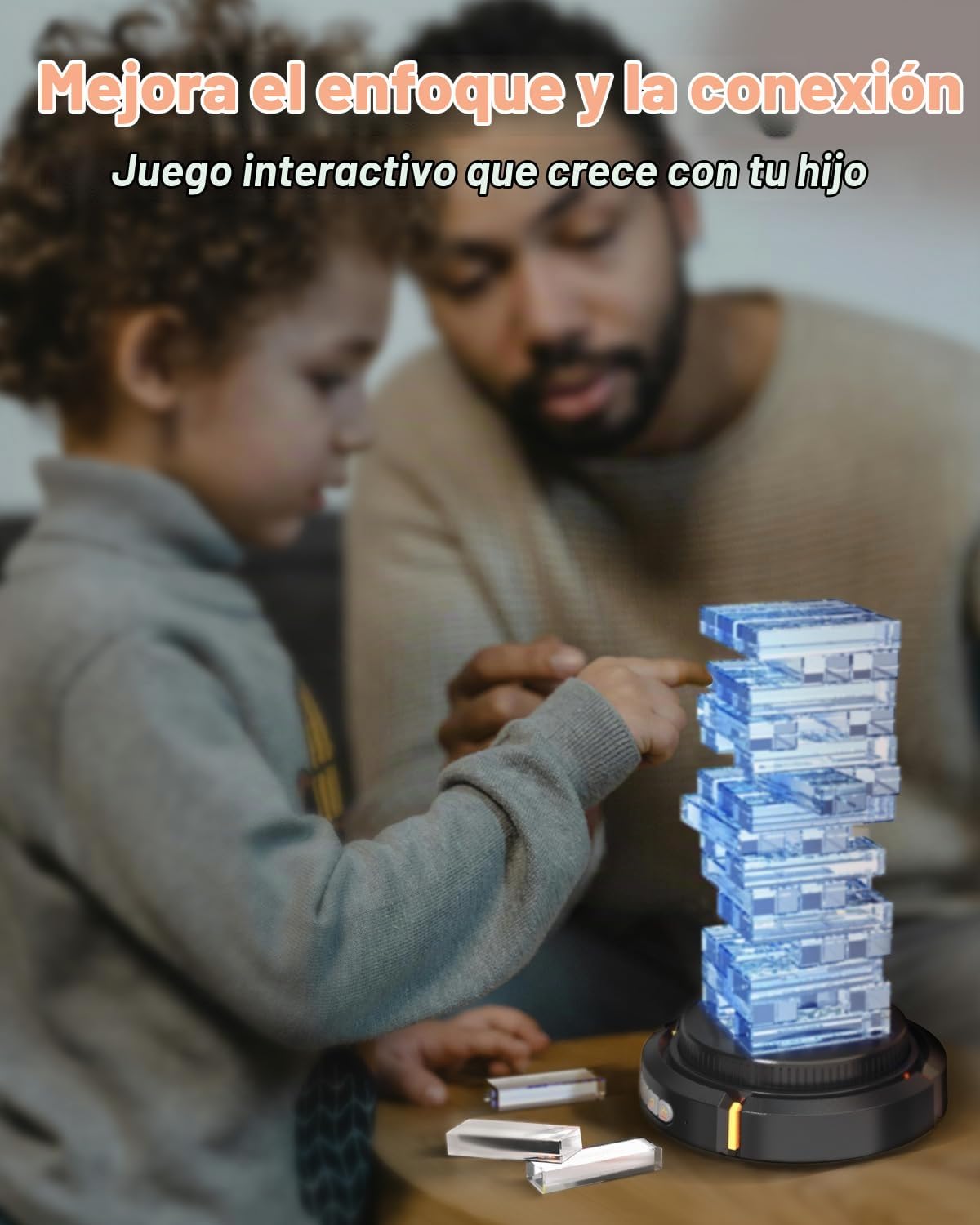 Juego de torre que brilla en la oscuridad, base giratoria y luces RGB para pastilla, bloque acrílico, apilamiento y equilibrio divertido para Kds y aduits, juego de mesa interior para noche de juegos