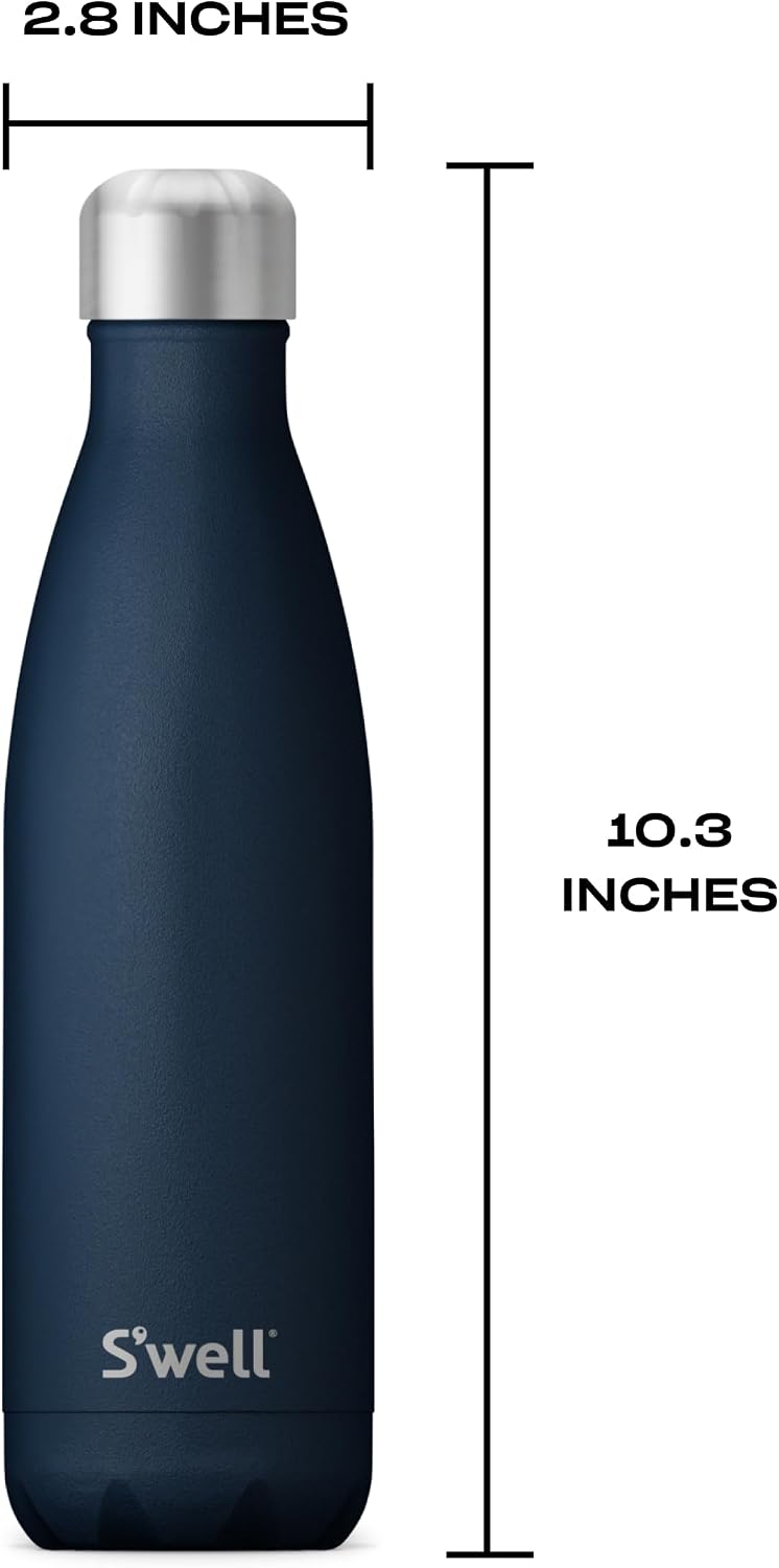 S'well Botella de agua de acero inoxidable, 17 onzas, azurita, recipientes aislados al vacío de triple capa que mantiene las bebidas frías durante 36 horas y calientes durante 18, sin BPA, perfecta