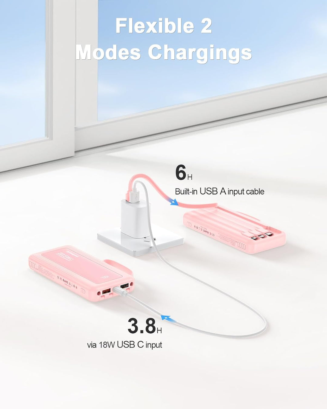 FlyKangaroo - Cargador portátil con cables integrados, batería exte...