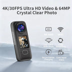 Cámara de acción 4K, 3.5 horas de duración de la batería, grabación manos libres, cámara de vlogging portátil IPX6 impermeable con pantalla HD de 1.4 pulgadas, grabadora de video con WiFi para viajes