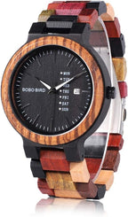 BOBO BIRD Relojes de madera coloridos relojes de pulsera de madera para semana y fecha, multifunción, hecho a mano, reloj de cuarzo, cronógrafo deportivo, reloj de pulsera único para hombres y mujeres