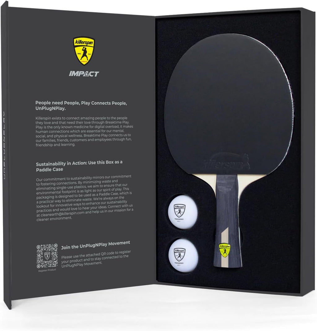 Killerspin Impact Series - Paletas de tenis de mesa - Raqueta de ping pong negra/negra, equipo de tenis de mesa para principiantes/intermedios, garantiza un control sólido y giro
