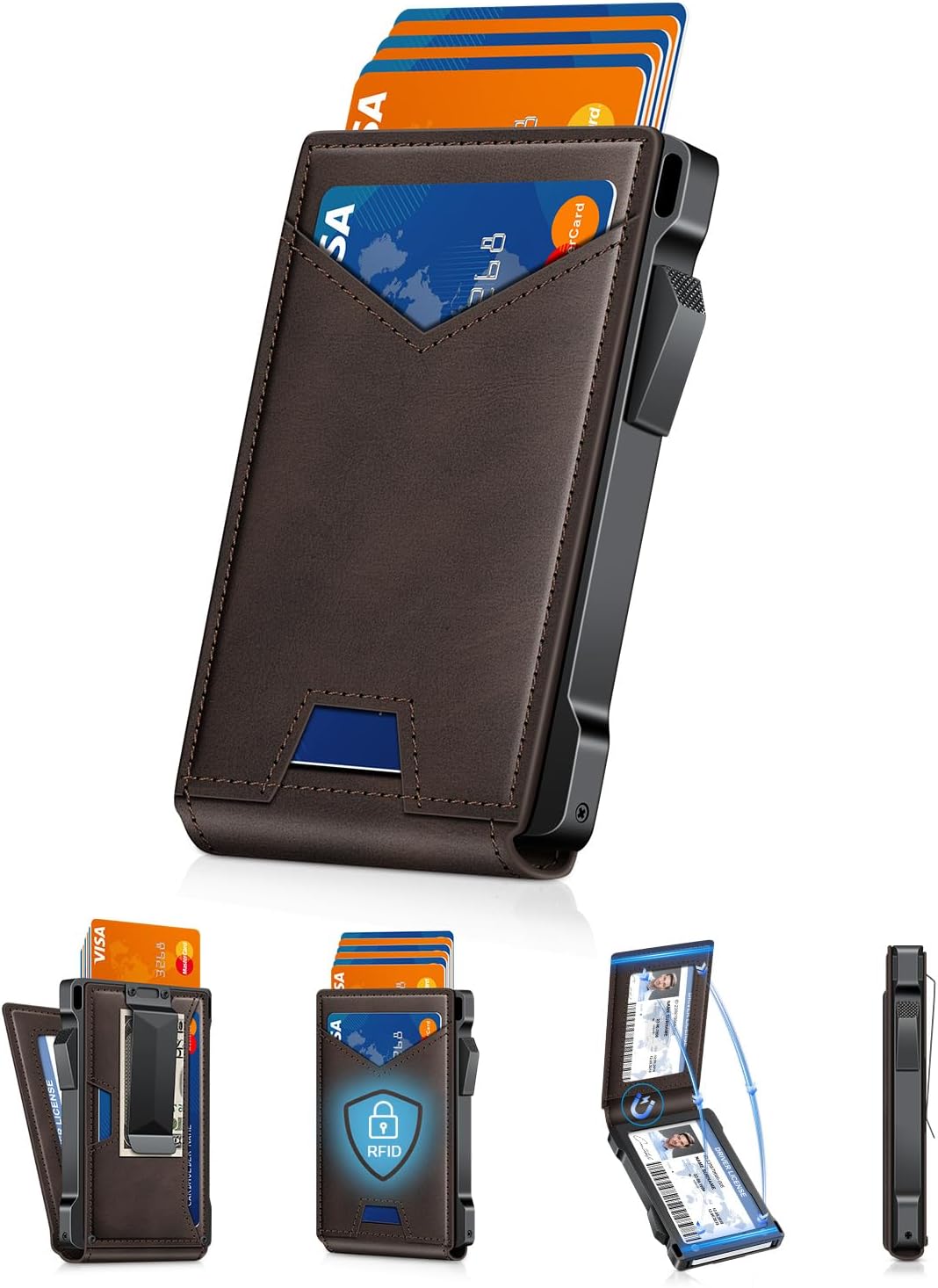 Cartera para hombres RFID con 2 ventanas de identificación y clip p...