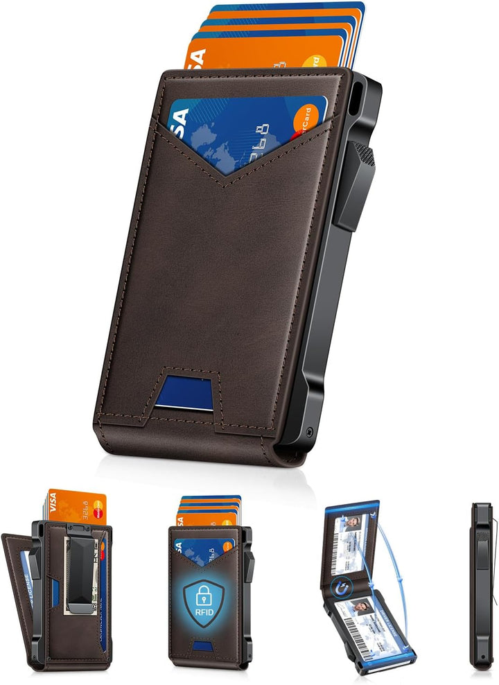 Cartera para hombres RFID con 2 ventanas de identificación y clip p...