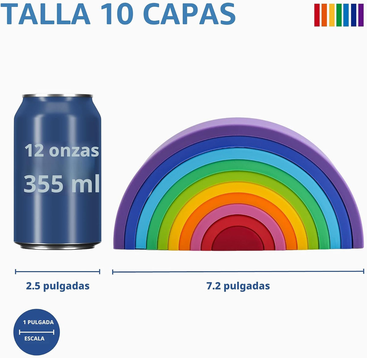 BLUE GINKGO - Rompecabezas de silicona de arco iris | Juego de anidación Montessori | Juguetes sensoriales apilables para niños y niños pequeños – 10 capas (Vibrante)