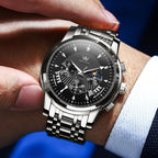 OLEVS Relojes para Hombre de Lujo a prueba de agua Lúminosos de lectura fácil Cronógrafo Con Esmalte Dorado Completo / Blanco Dial / Cara Negra Calendario Pulsera Relojes
