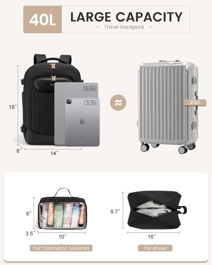 LOVEVOOK Mochila de viaje de 40 L para mujeres y hombres, mochila g...