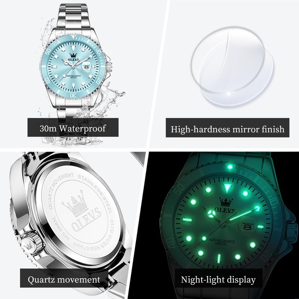 OLEVS Reloj Femenino Clásico de Mujer para Damas Análogo Acero Inoxidable Resistente al Agua Luminosa Día Fecha Dos Tonos de Fácil Lectura en la Muñeca