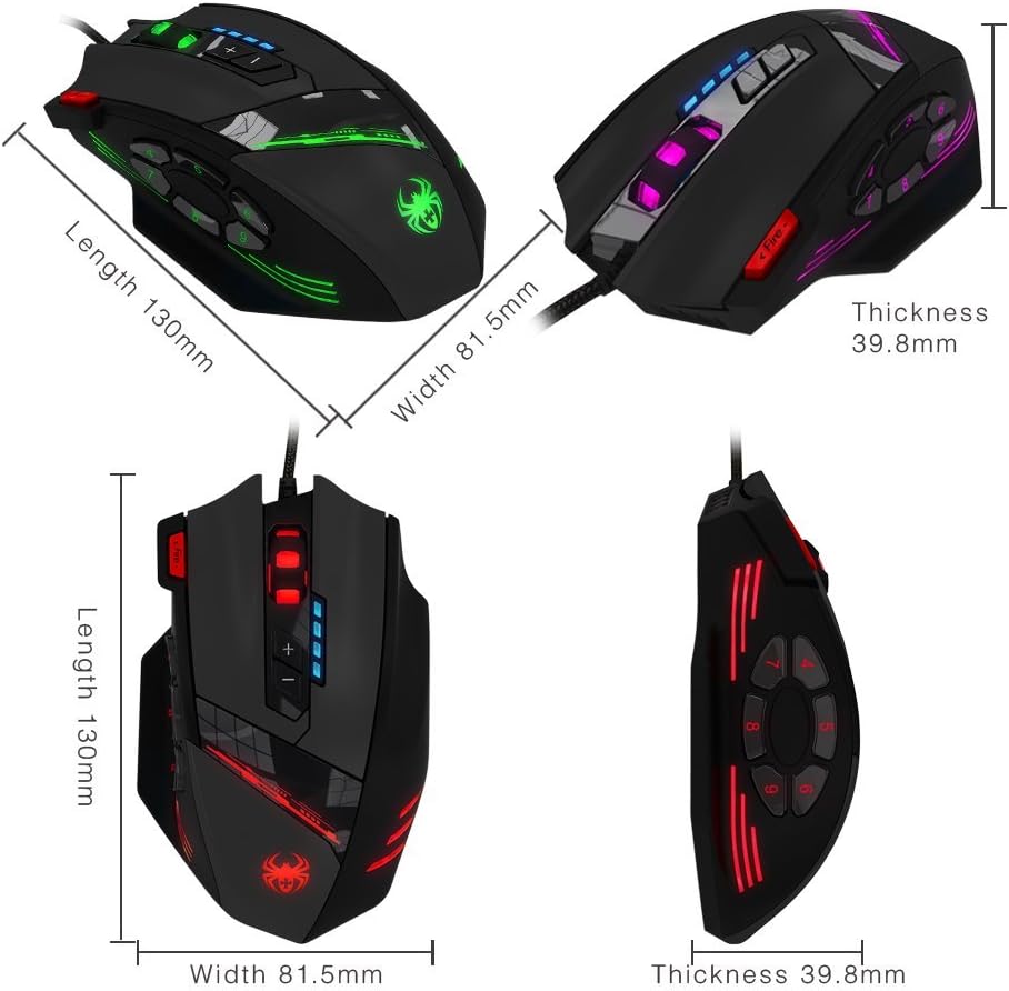 Ratón para juegos C12 con 12 botones programables, ajuste de doble...