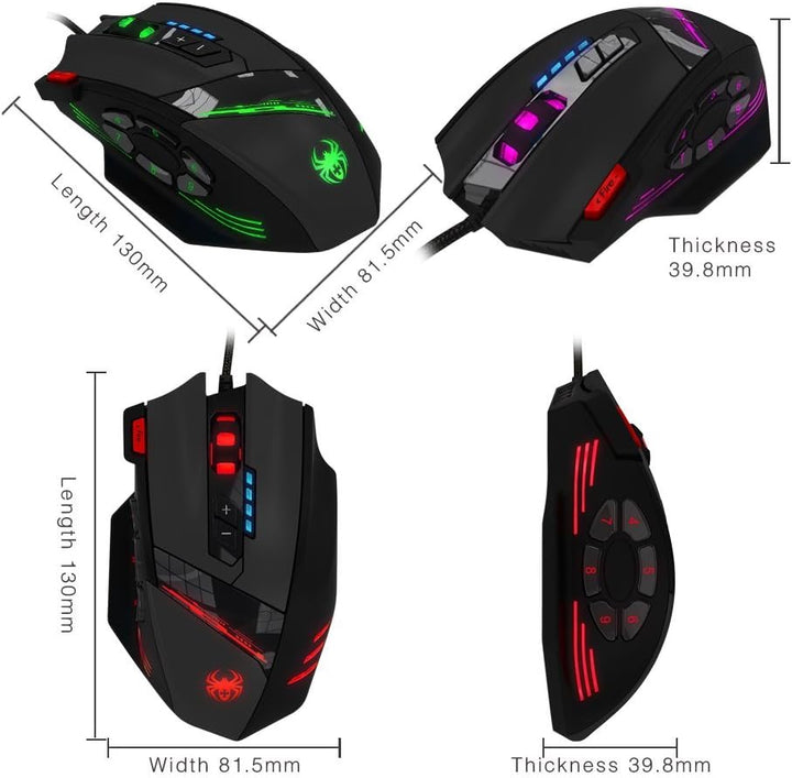 Ratón para juegos C12 con 12 botones programables, ajuste de doble...