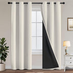 Yakamok Cortinas 100% opacas para dormitorio, 84 pulgadas de largo, cortinas de bloqueo de luz total con respaldo negro, paneles de ojales sólidos con aislamiento térmico para sala de estar, 38