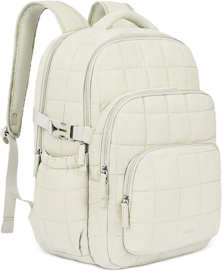 CLUCI Mochila acolchada hinchada para laptop para mujer, Blanco, Mo...