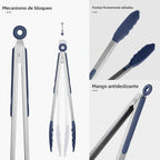 U-Taste Pinzas de Cocina para Cocinar, Resistencia al Calor de 600ºF, 3Pcs/Azul Medianoche