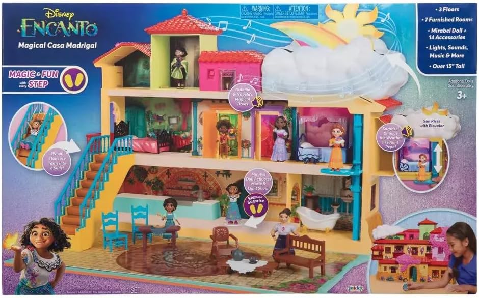 Disney Encanto - Set de juego de la casa mágica Madrigal con muñeca Mirabel y 14 accesorios - ¡Incluye luces, sonidos y música!
