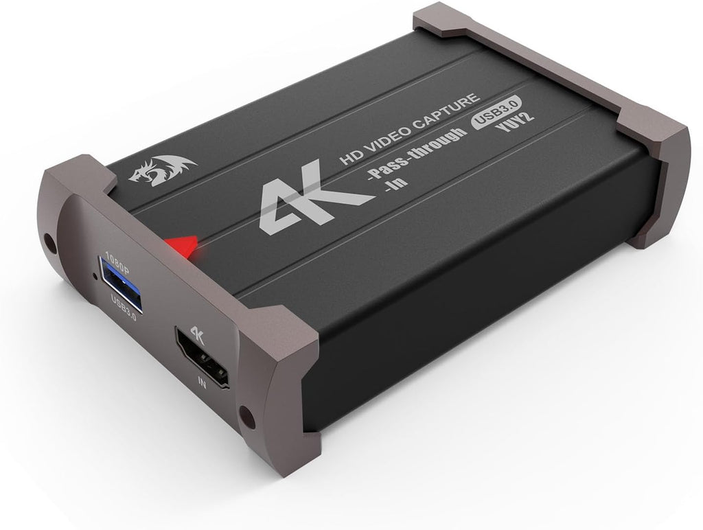 Redragon VC321 - Tarjeta de captura de video 4K, USB 3.0 1080p 60 fps captura de video, paso HDMI 4K, transmisión de latencia cero, compatible con Windows/Mac, captura de juegos para PS5, Xbox, NS