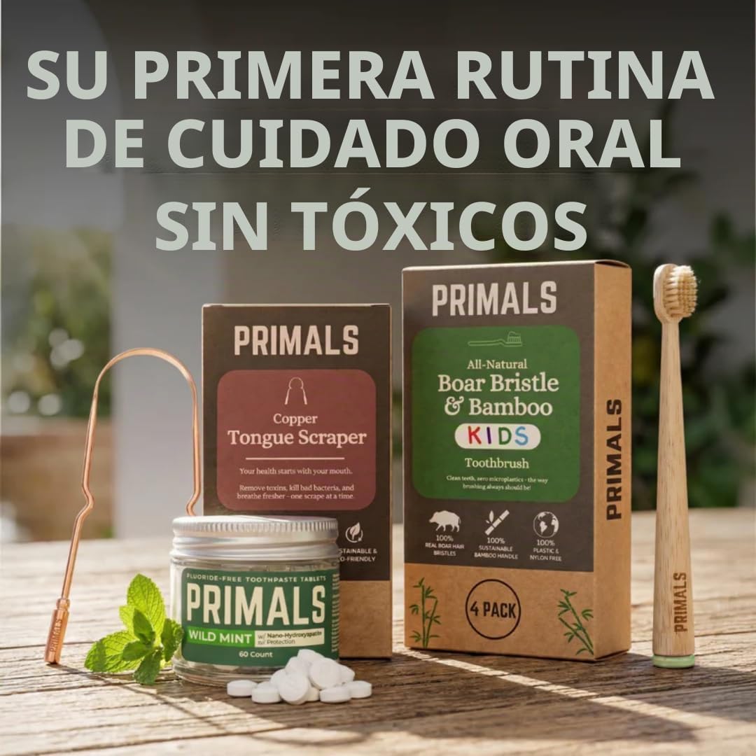 PRIMALS Cepillo de dientes de bambú y cerdas de jabalí para niños (...