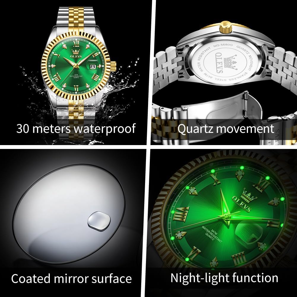 OLEVS Reloj para Hombres Acero Inoxidables Cuarzo Lujo Reloj de vestir de gran esfera