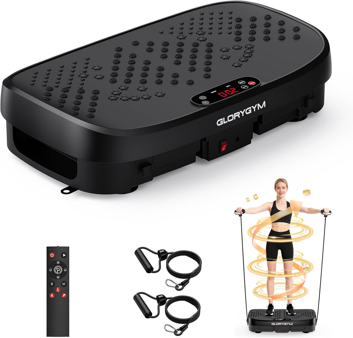Máquina de Vibración para Ejercicio con Plataforma de Vibración para Cuerpo, Máquina de Aceleración y Pérdida de Peso, Plataforma de Temblor con Bandas de Resistencia, 120 Niveles de Velocidad, Control Remoto, Entrenamiento Corporal Completo, Equipo