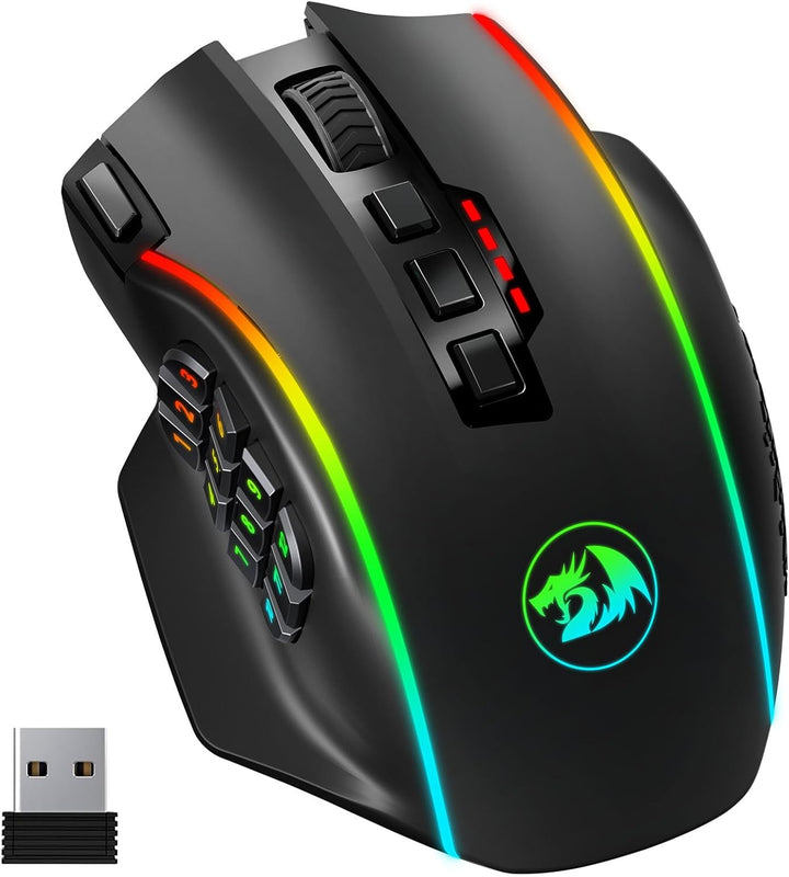 Redragon Ratón inalámbrico para juegos, ratón MMO para juegos con h...