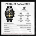 OLEVS Relojes para hombre, resistente al agua, de lujo, gran cara, reloj analógico de cuarzo de acero inoxidable, relojes de vestir analógicos para hombre, luminoso, multifuncional, reloj de hombre