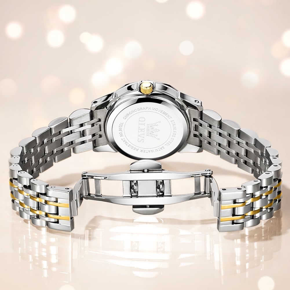 OLEVS Reloj Femenino Clásico de Mujer para Damas Análogo Acero Inoxidable Resistente al Agua Luminosa Día Fecha Dos Tonos de Fácil Lectura en la Muñeca