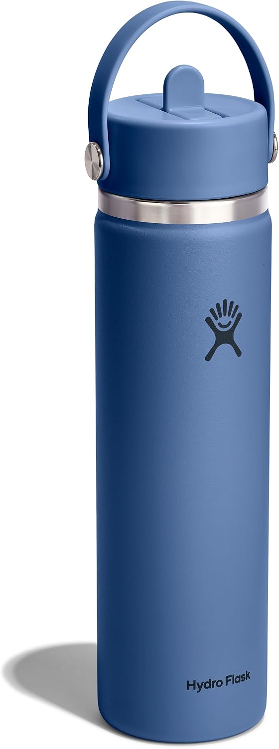 Hydro Flask Botella de agua – Acero inoxidable aislado – Tapa ancha con pajilla, antiderrames, a prueba de fugas en 24 onzas azul puerto