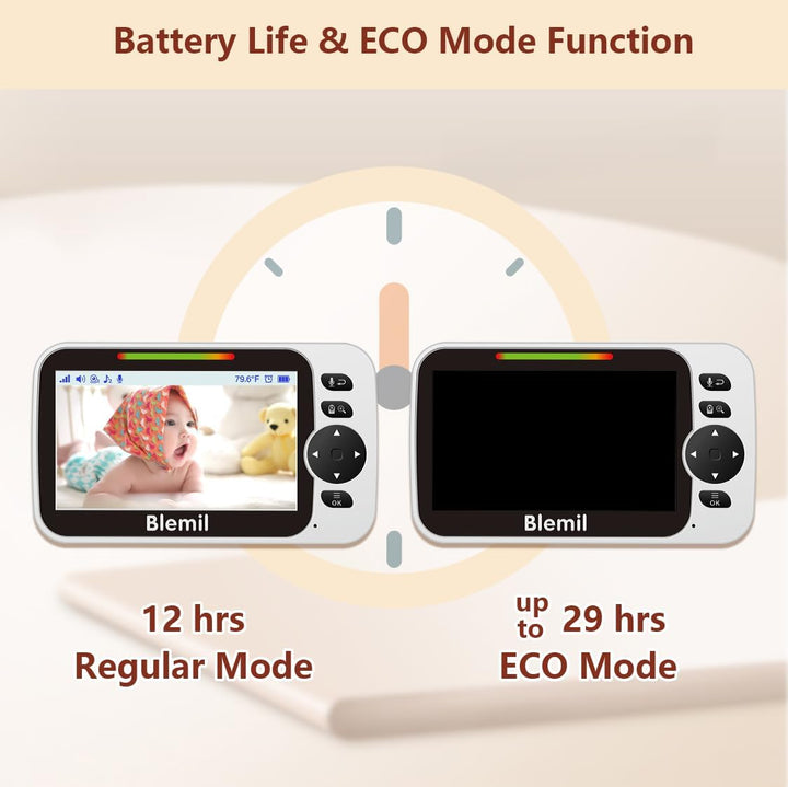 Blemil - Monitor de bebé con batería de 30 horas, monitor de vídeo...