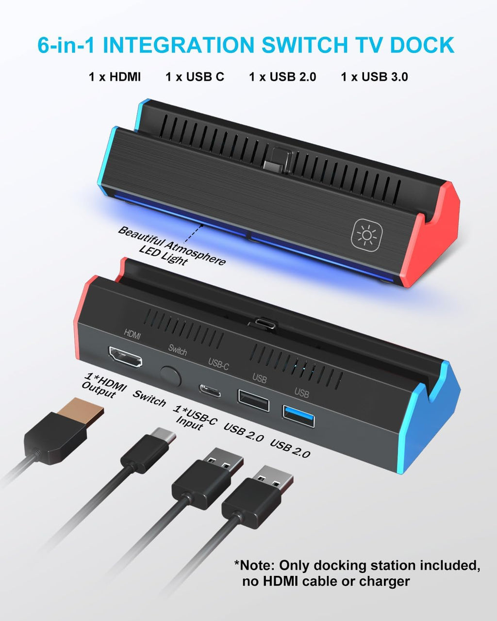 iPLYGAM Switch Dock para Nintendo Switch1/OLED, Estación de Dock Portátil para Switch con 4K HDMI/USB/Tipo de Puerto, Reemplazo para Dock de Nintendo Cargador (NO Cable Incluido)