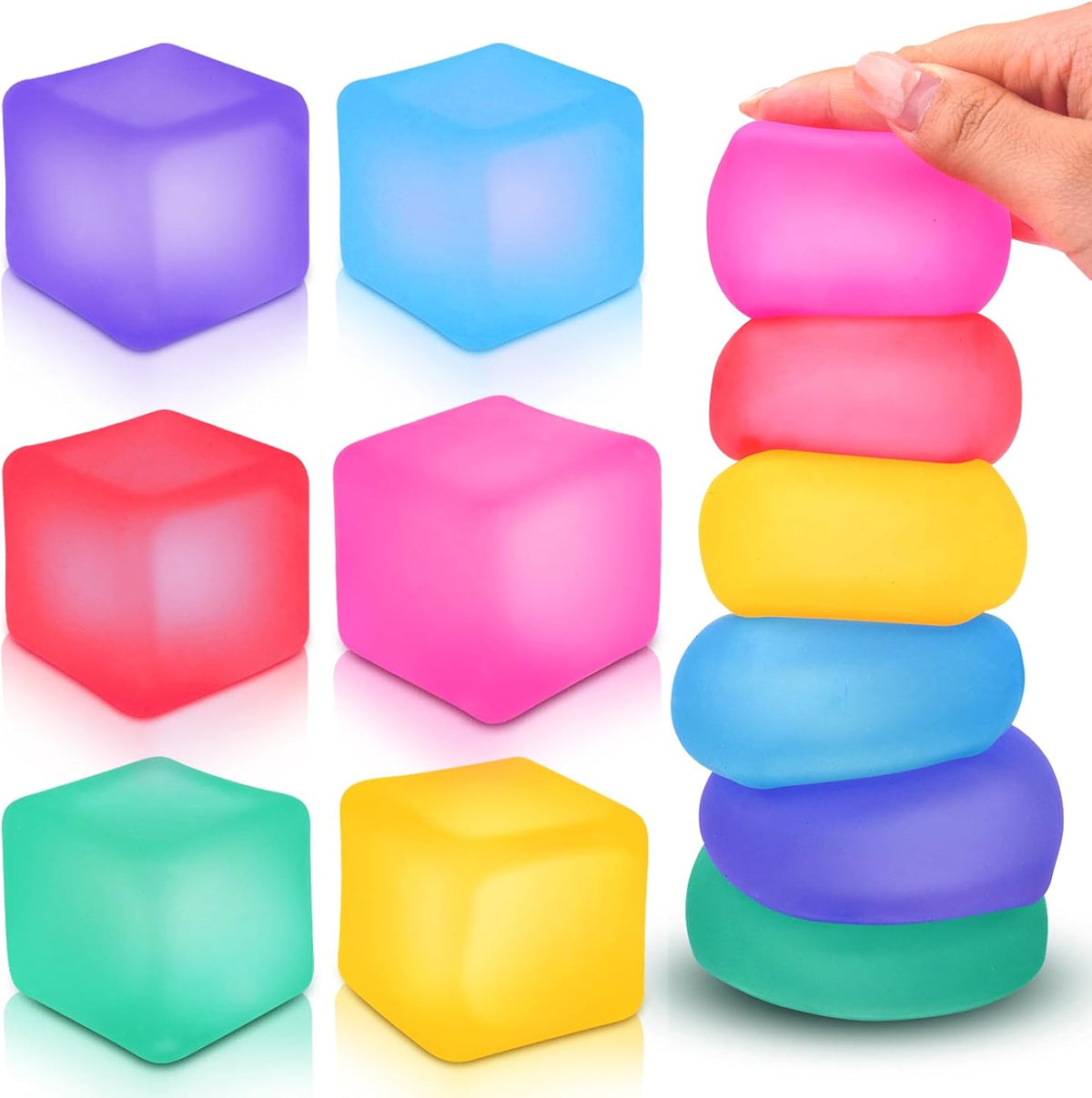 ZaxiDeel Juego de Cubos Antiestrés 6 Pack - Juguetes Antiestrés Blanditos para Relajación, Llenos de Gel de Alta Densidad, Juguetes Antiestrés para el Aula, Juguetes Sensoriales Tranquilizantes para