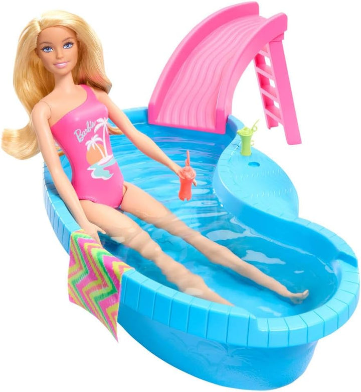 Muñeca Barbie y set de juego con piscina, rubia en traje de baño de...