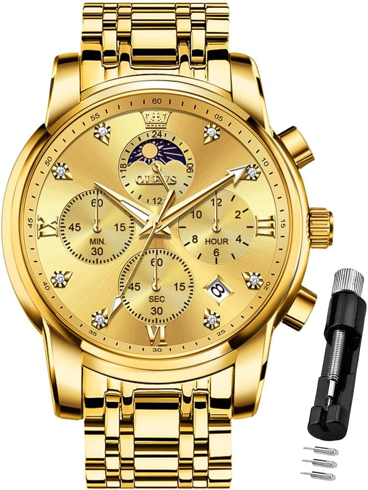 OLEVS Reloj para Hombre Diamante Negocios Vestimenta Analógico Acero Inoxidable a Prueba de Agua Lúmina Fecha Dos Tonos Lujo Casual de Muñeca