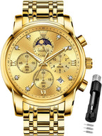 OLEVS Reloj para Hombre Diamante Negocios Vestimenta Analógico Acero Inoxidable a Prueba de Agua Lúmina Fecha Dos Tonos Lujo Casual de Muñeca