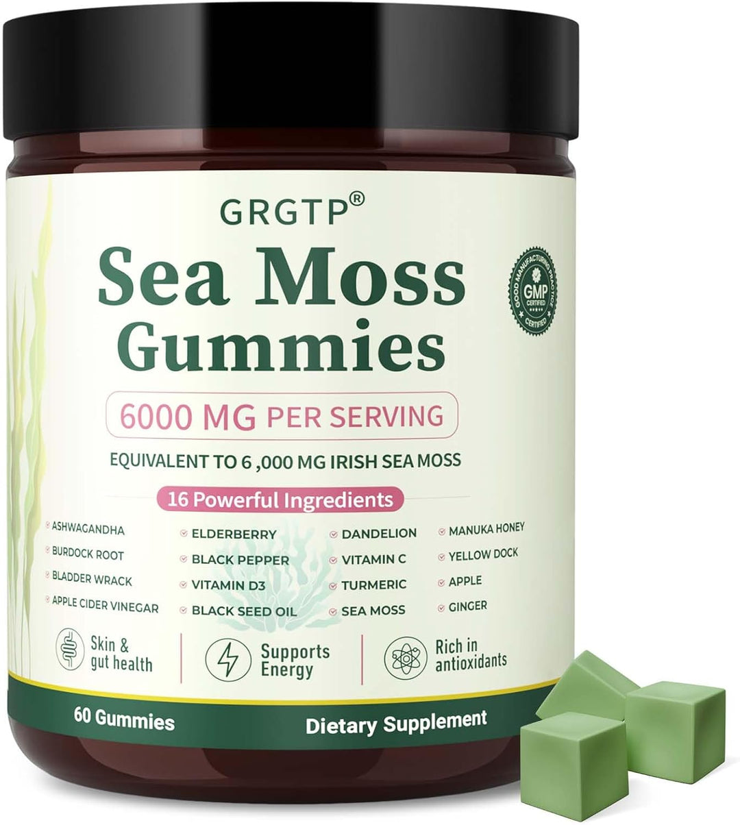 Gomitas de musgo marino 16 en 1 \u2013 Aceite de semilla negra Ashw...