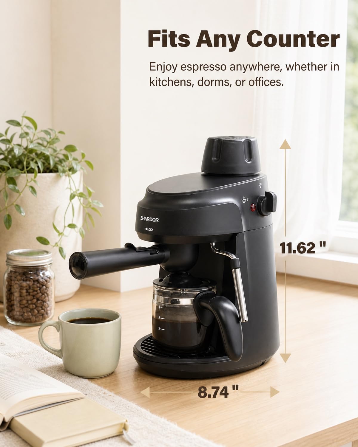 SHARDOR Máquina de café expreso compacta de 3.5 bares, cafetera de café