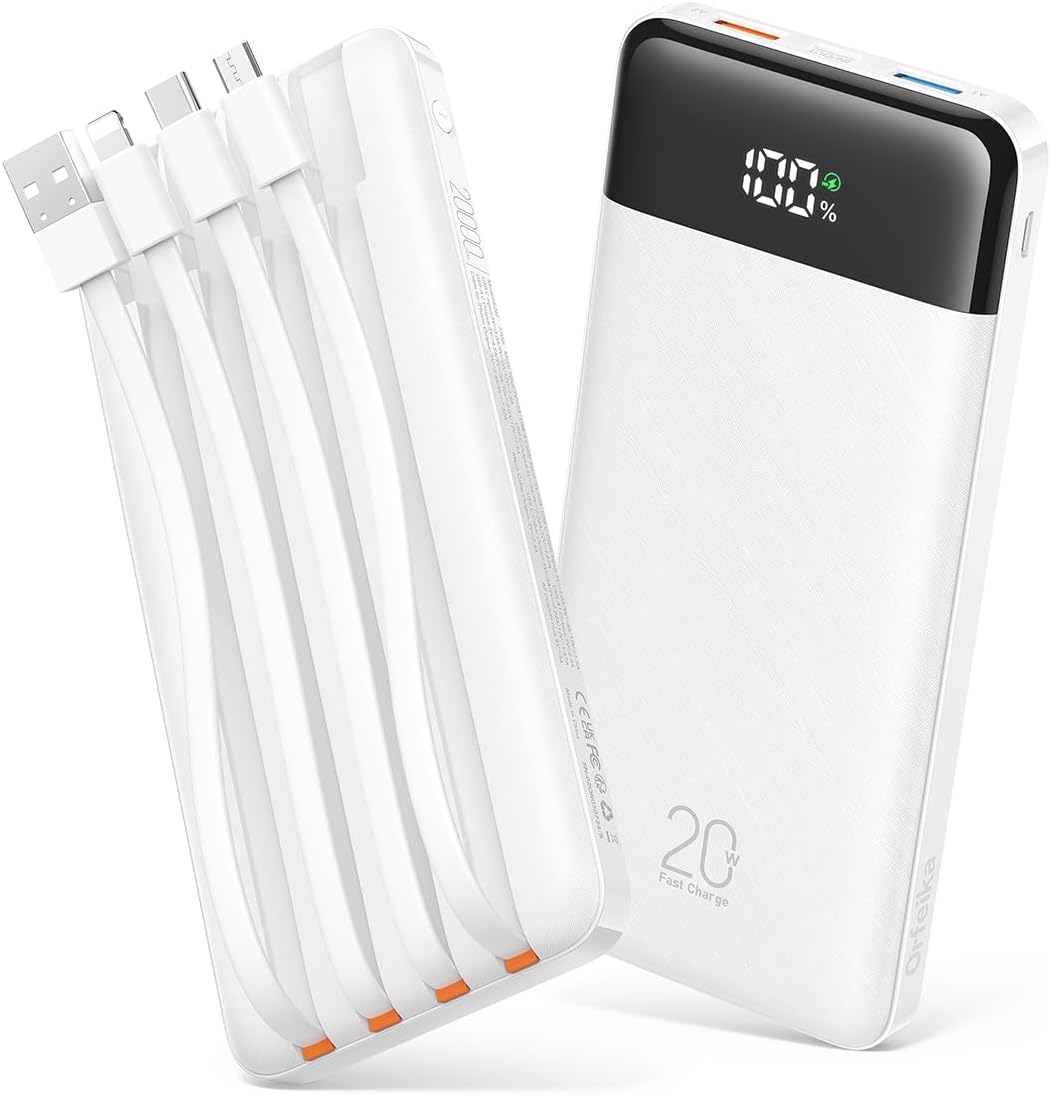 Orfeika Cargador portátil de carga rápida de 20000 mAh, con 4 cable...