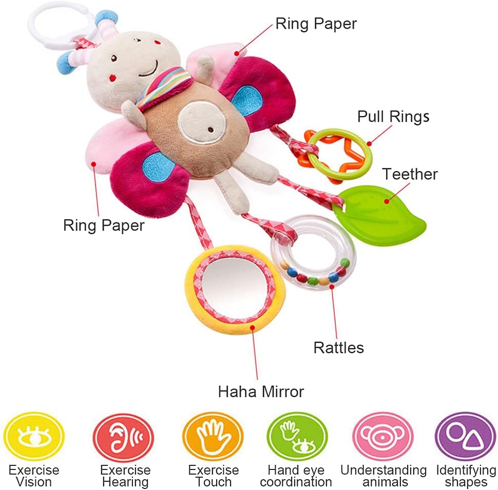 Sealive Juguetes Musicales Sensoriales para Cochecito de Bebé de 4 Piezas, Sonajeros Suaves Colgantes de Felpa para Actividades, Juguetes para Cuna y Asiento de Auto para Bebés Niño y Niña