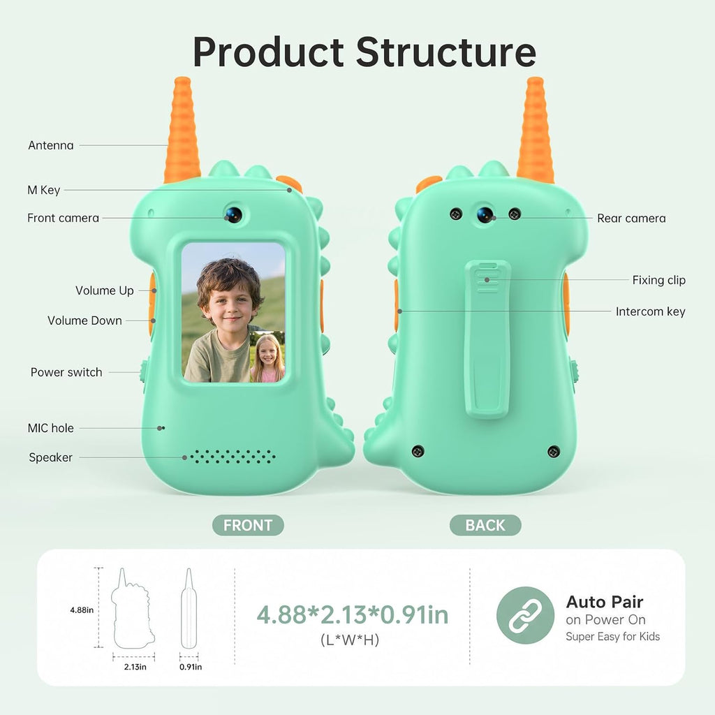 Walkie Talkies de video para niños, paquete de 2 regalos de cumpleaños de