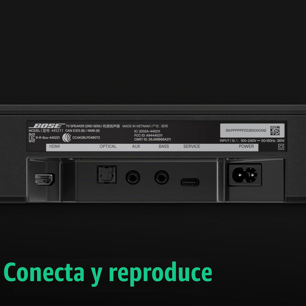 Bose Altavoz de TV (2.ª generación): barra de sonido compacta con conectividad Bluetooth y HDMI-ARC, diálogo claro, Dolby Atmos, graves profundos, control remoto incluido para una fácil instalación