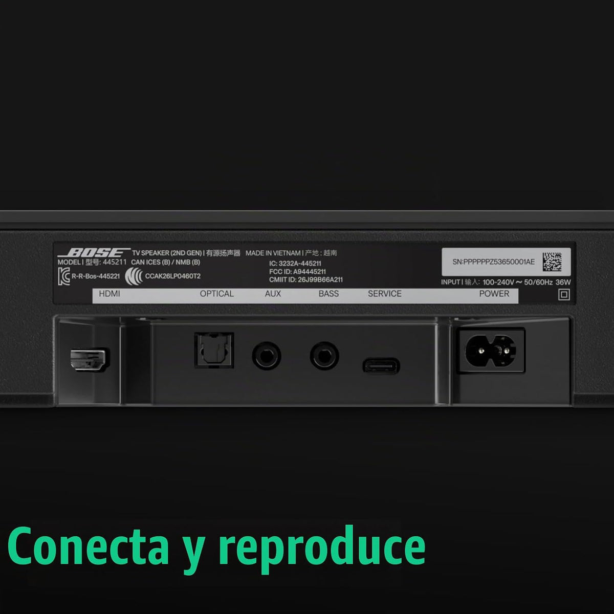 Bose Altavoz de TV (2.ª generación): barra de sonido compacta con conectividad Bluetooth y HDMI-ARC, diálogo claro, Dolby Atmos, graves profundos, control remoto incluido para una fácil instalación