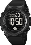 XCZAP Reloj deportivo digital negro para hombre, reloj táctico militar de cara grande, resistente al agua 5ATM, retroiluminación LED, alarma, cronómetro, doble hora