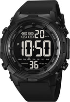 XCZAP Reloj deportivo digital negro para hombre, reloj táctico militar de cara grande, resistente al agua 5ATM, retroiluminación LED, alarma, cronómetro, doble hora