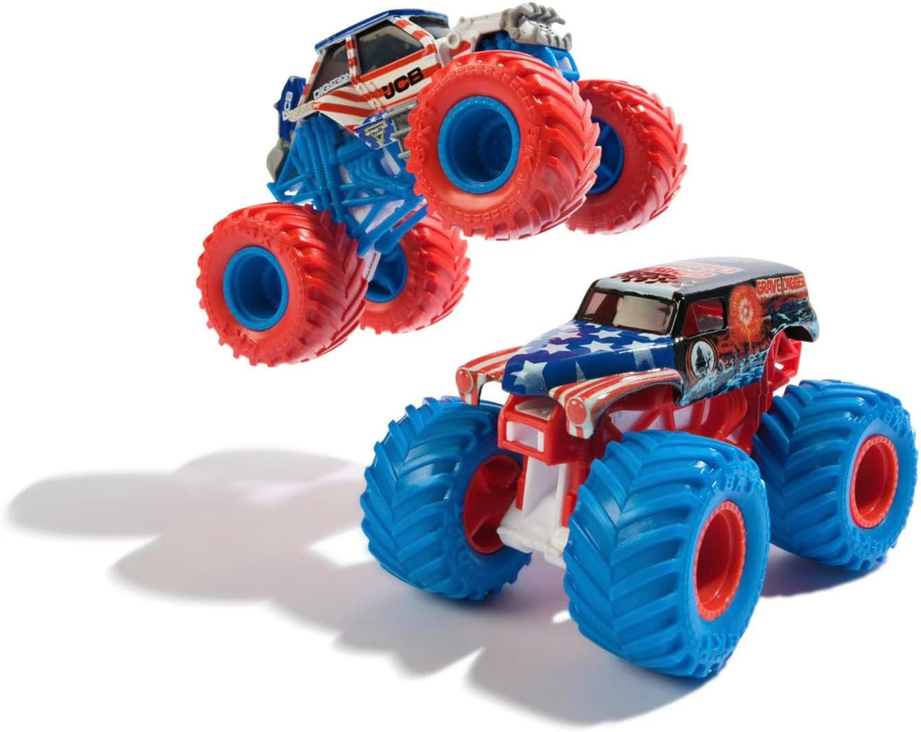 Monster Jam Grave Digger vs JCB Digatron Diecast Truck - Exclusivo Rojo Blanco Azul