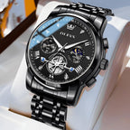 OLEVS Relojes para hombre de lujo de acero inoxidable grande analógico cuarzo impermeable