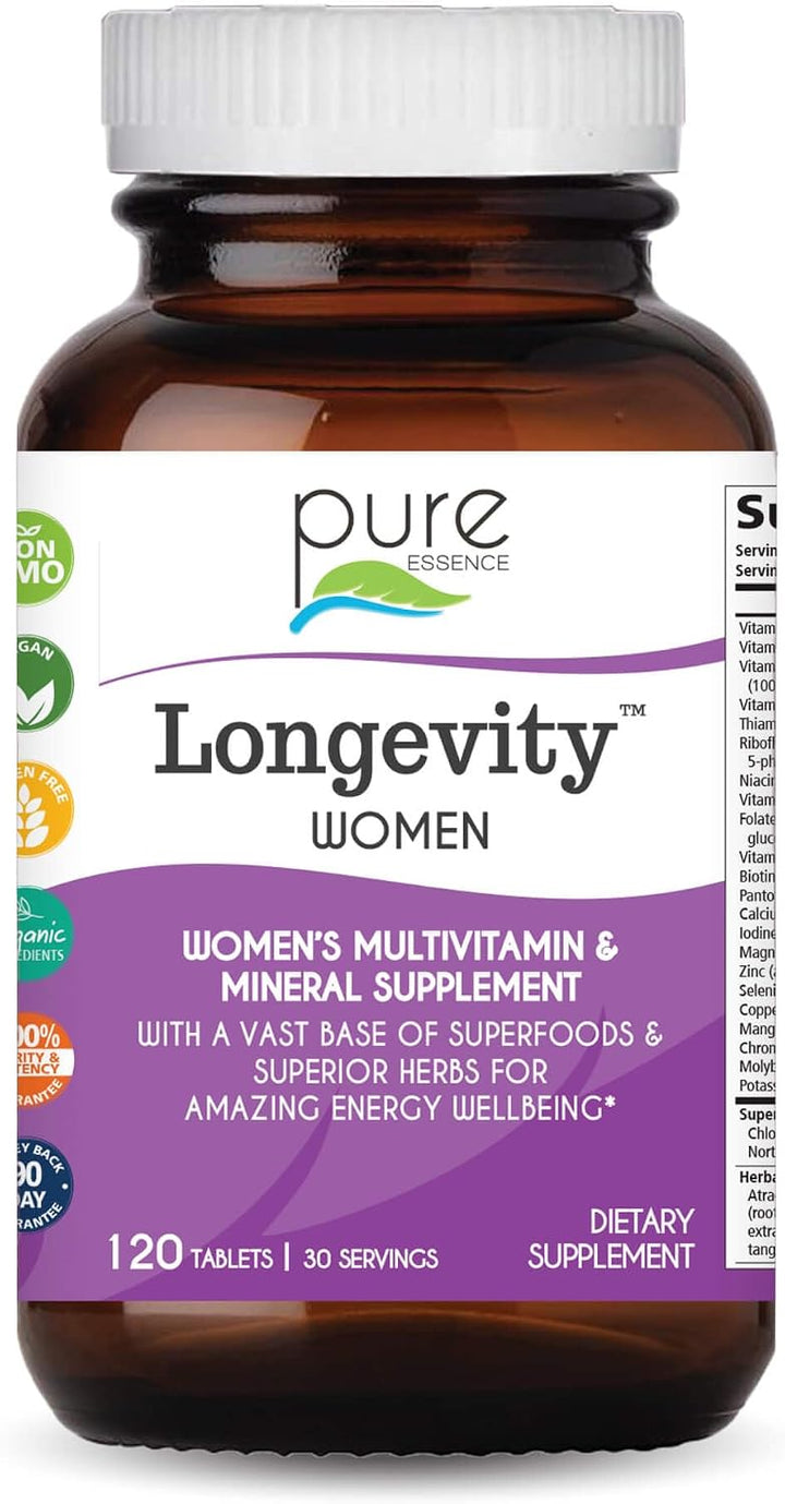 Pure Essence Longevity - Multivitamínico para mujeres mayores de 40...