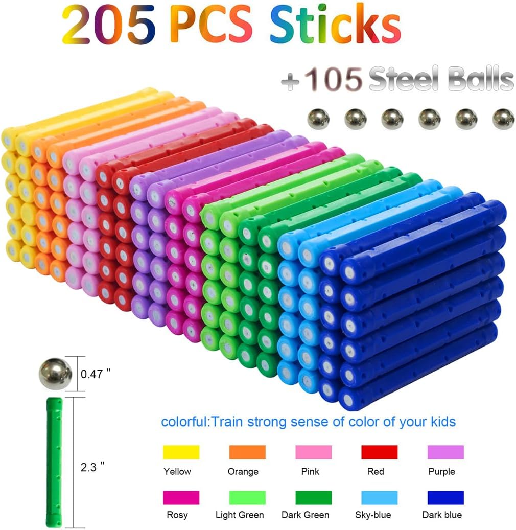 Juego de 310 piezas de palos de construcción magnéticos, juguetes educativos magnéticos, bloques magnéticos, juego de juguetes apilables para niños y adultos, juguete de construcción no tóxico, rompecabezas 3D con bolsa de almacenamiento