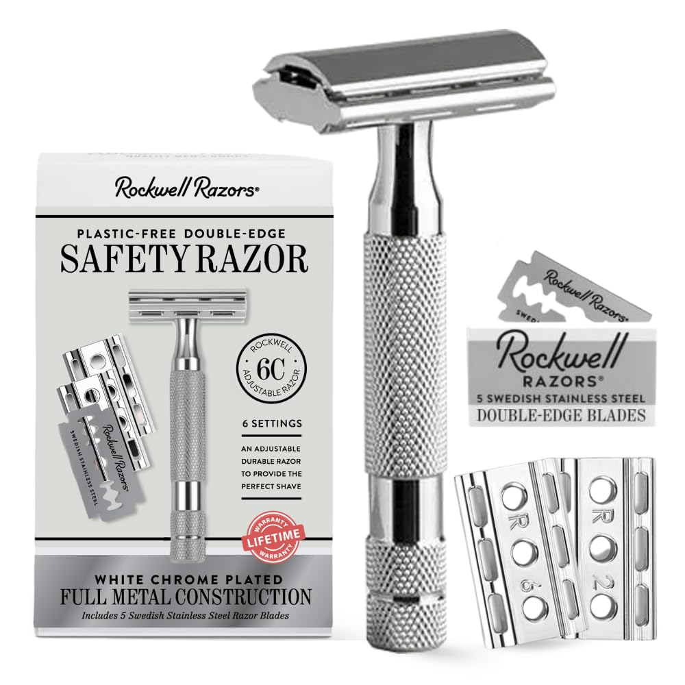 Maquinilla de afeitar de seguridad Rockwell Razors 6C de cromo blan...