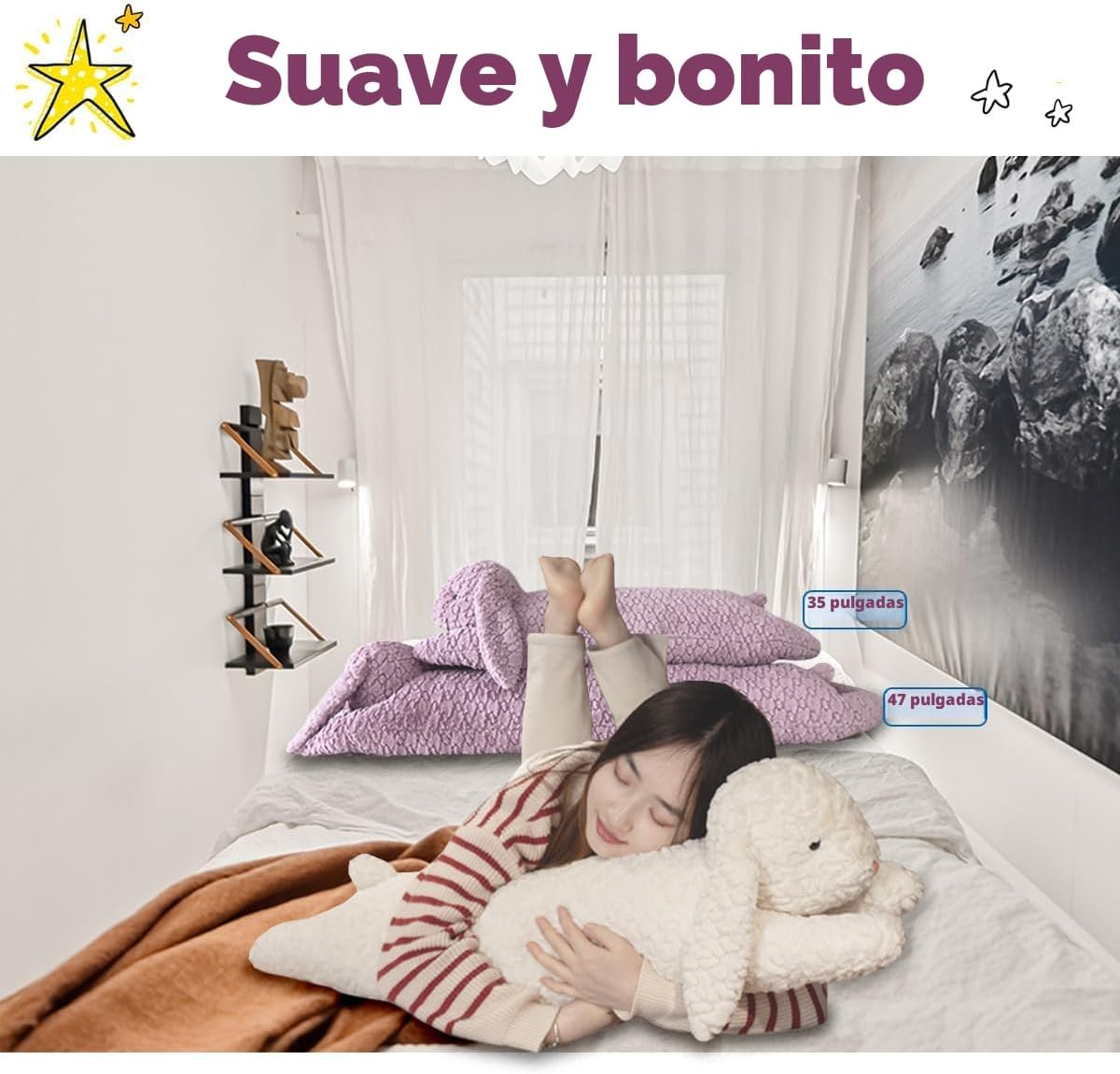 Almohada de felpa de conejo, animal de peluche de conejo, almohada de cuerpo largo de felpa de conejo, regalo para niños y adultos (blanco, 47 pulgadas)