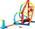 Hot Wheels Juego de pistas de coche de juguete, kit de torsión de sacacorchos ilimitado y vehículo a escala 1:64, 2 formas de correr, se conecta a otras pistas