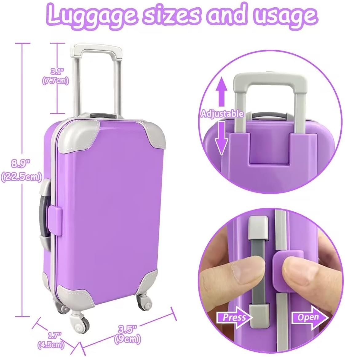 Estuche de accesorios para muñeca de 18 pulgadas, equipaje, accesorios para muñecas con ropa